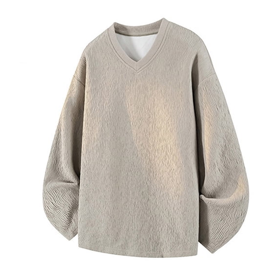 Ziynglg Men's Fleece Shirts Solid Color V-neck Warm Long Sleeve Casual Pullover Tops for Men