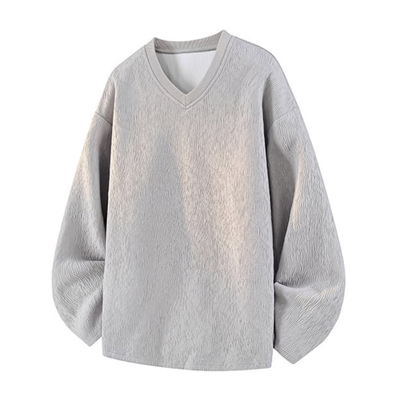 Ziynglg Men's Fleece Shirts Solid Color V-neck Warm Long Sleeve Casual Pullover Tops for Men