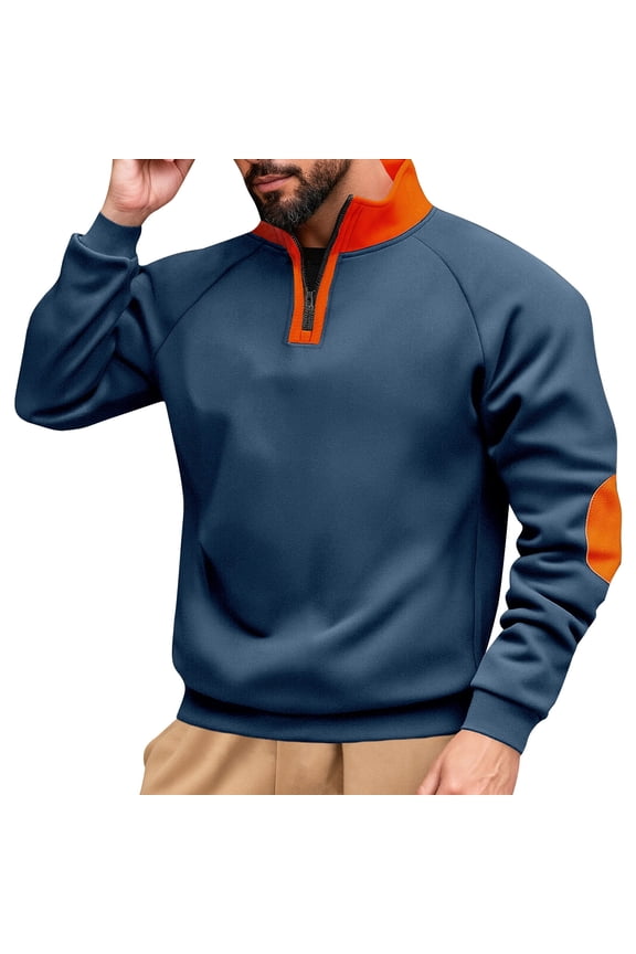 Men's Shirts Color Blocking Stand-up Collar Zipper Long Sleeve Outdoor Casual Tops Shirt for Men