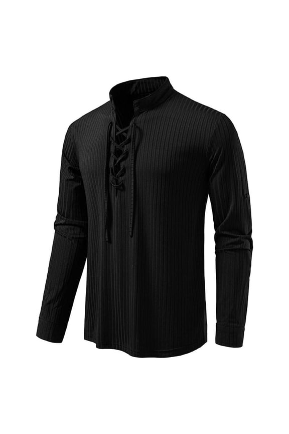 Men's Shirts Fashion Solid Color Standing Collar Half Strap Long Sleeve Casual Tops for Men