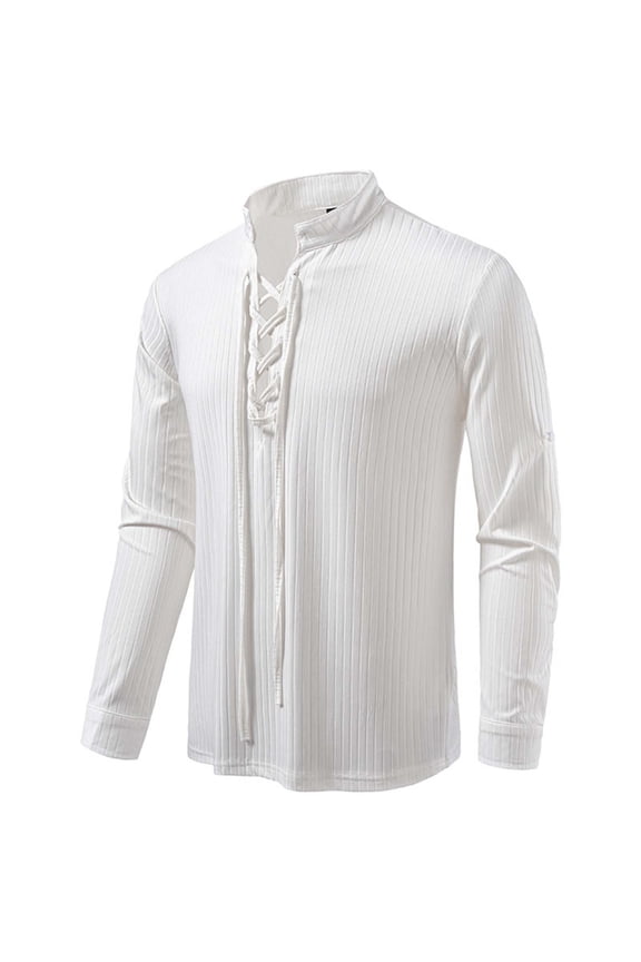 Men's Shirts Fashion Solid Color Standing Collar Half Strap Long Sleeve Casual Tops for Men