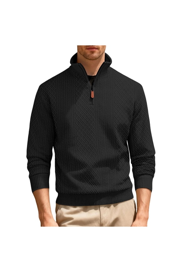 Men's Shirts Knitted Solid Color Stand Collar Zipper Long Sleeve Casual Tops for Men