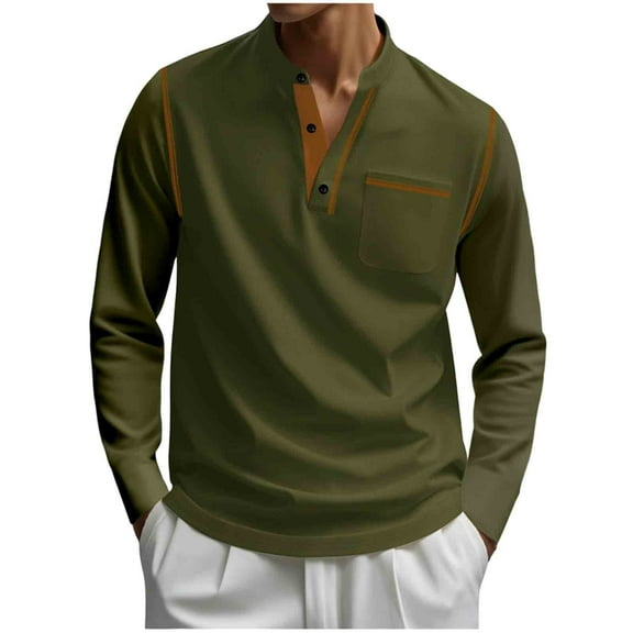Ziynglg Men's Shirts Pullover Solid Color Round Neck Long Sleeve Casual Tops for Men