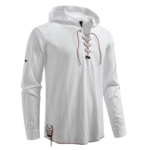 Ziynglg Men's Shirts Solid Color Hooded Drawstring Long Sleeve Casual T-Shirt for Men