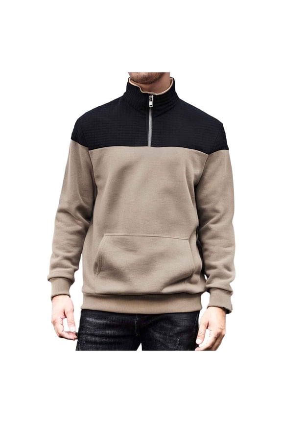Men's Shirts with Pocket Solid Color Stand Collar Zipper Long Sleeve Casual Tops for Men