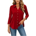 thumbnail image 1 of Ziynglg Shirts for Women Collared 3/4 Length Sleeve Tops Button Down Open Front Dressy Tops Summer Work Office Tops, 1 of 6