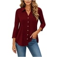 thumbnail image 1 of Ziynglg Shirts for Women Collared 3/4 Length Sleeve Tops Button Down Open Front Dressy Tops Summer Work Office Tops, 1 of 6