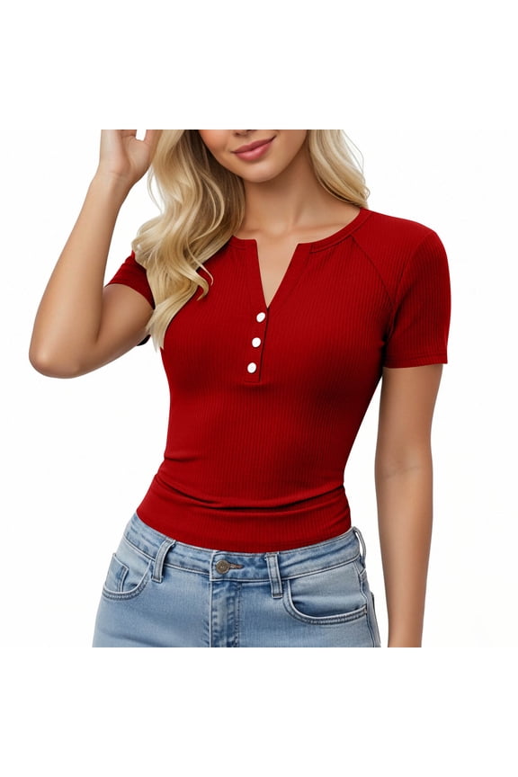 Shirts for Women Short Sleeve Notch Neck Slim Shirts Summer Stretch Fashion Work Office Casual Tunic Tops