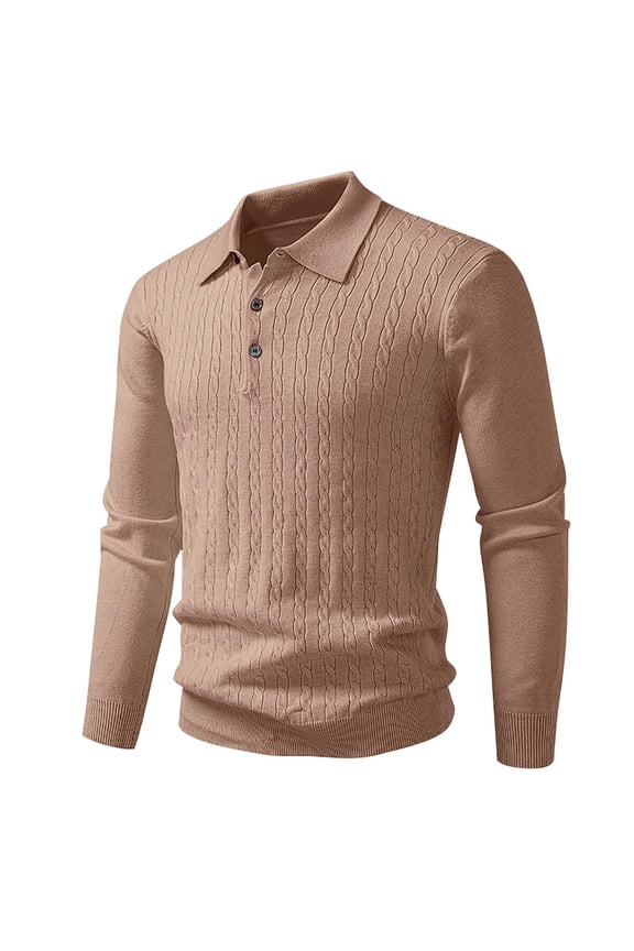 Sweater for Men Solid Color Knit Vintage Long-Sleeved Button Fall Winter Blouses Shirt