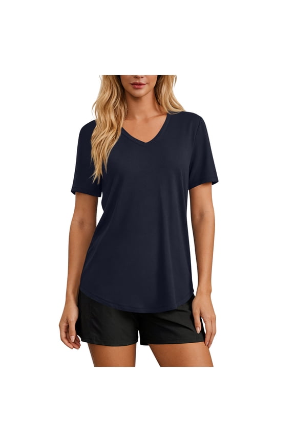T-Shirts for Women Summer Short Sleeve V Neck Shirts Sun Protection Quick Dry T-Shirts Hiking Gym Tunic Tops