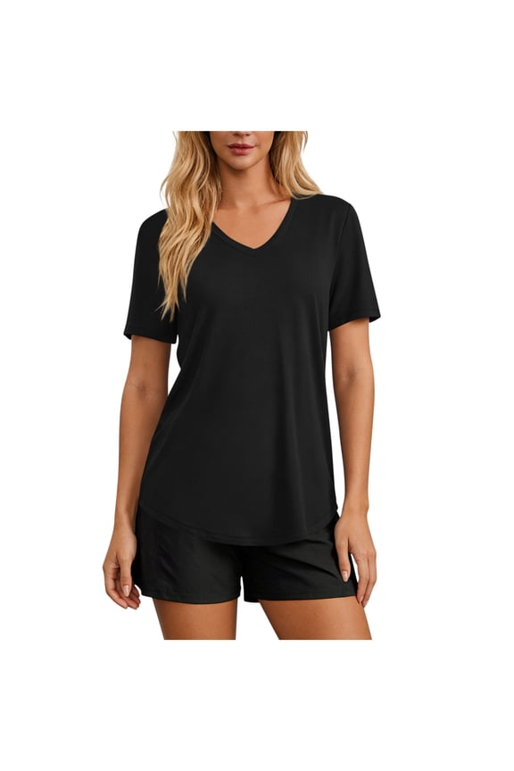 T-Shirts for Women Summer Short Sleeve V Neck Shirts Sun Protection Quick Dry T-Shirts Hiking Gym Tunic Tops