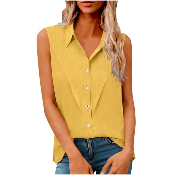 Ziynglg Tank Tops for Women Collared Button Down Tunic Tops Plus Size Lightweight Dressy Tank Tops Summer Vacation Shirts