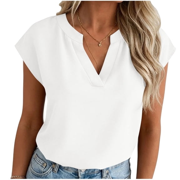 Ziynglg Tops for Women Notch Neck Short Sleeve Tops Work Office Business Tops Solid Color Fashion Tops