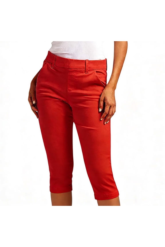 Womens High Waist Capri Jeggings Stretch Slim Solid Color Cropped Pants Casual Business Straight Pants