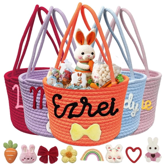 Ziyou Kuaile Blue Personalized Easter Basket - Custom Made Name Egg Basket, Unique Holiday Gift for Children & Family