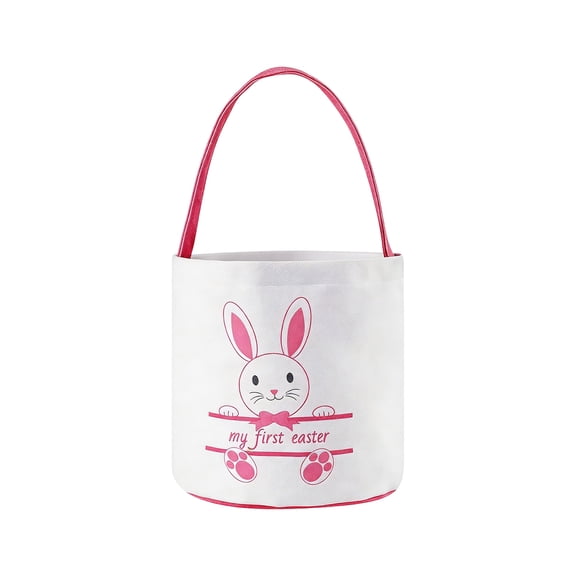Ziyou Kuaile My First Easter Gift Basket - Bunny & Egg Print Design with Handle, Holiday Storage & Collection