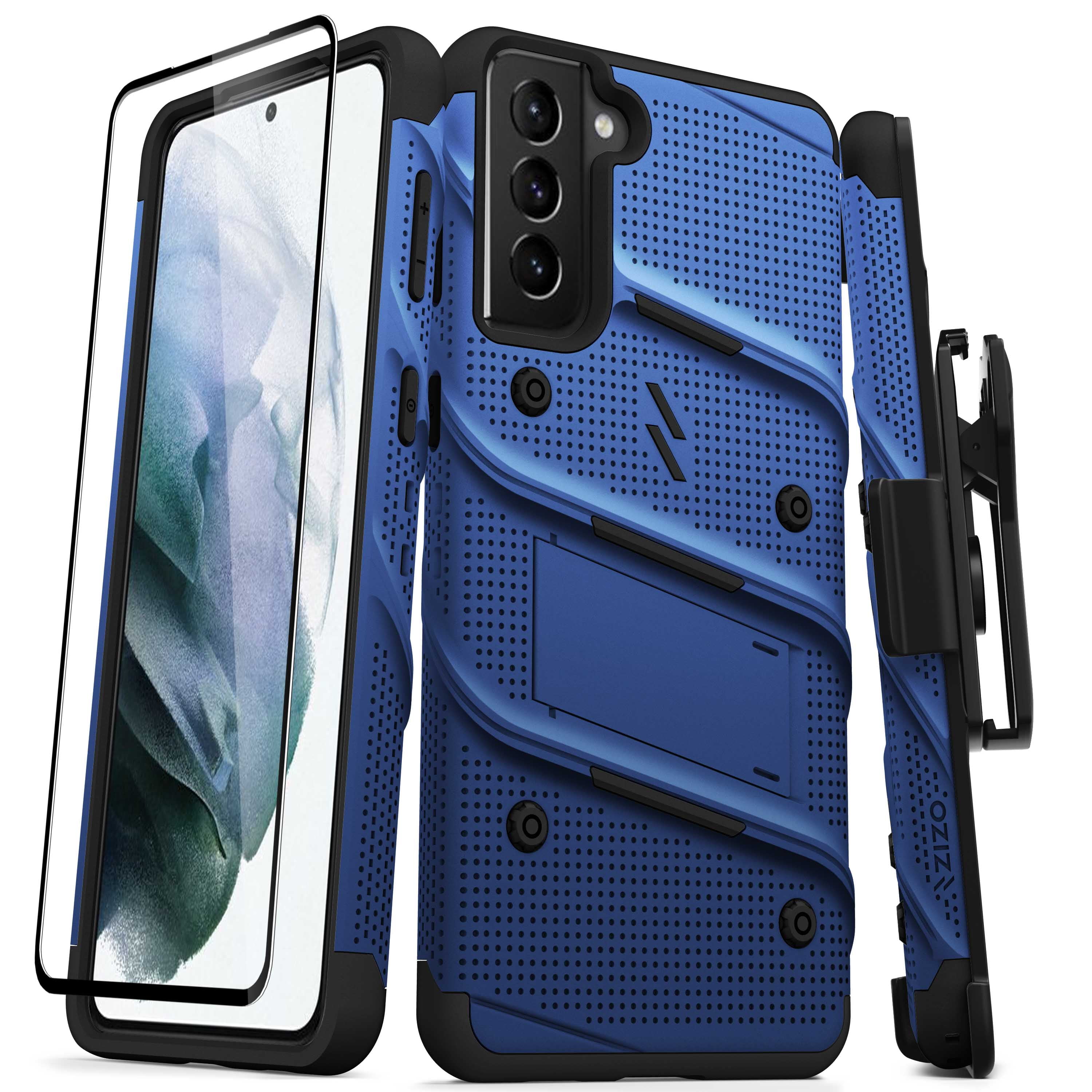 Zizo BOLT Series for Galaxy S21 Plus Case with Screen Protector Kickstand  Holster Lanyard - Blue & Black 