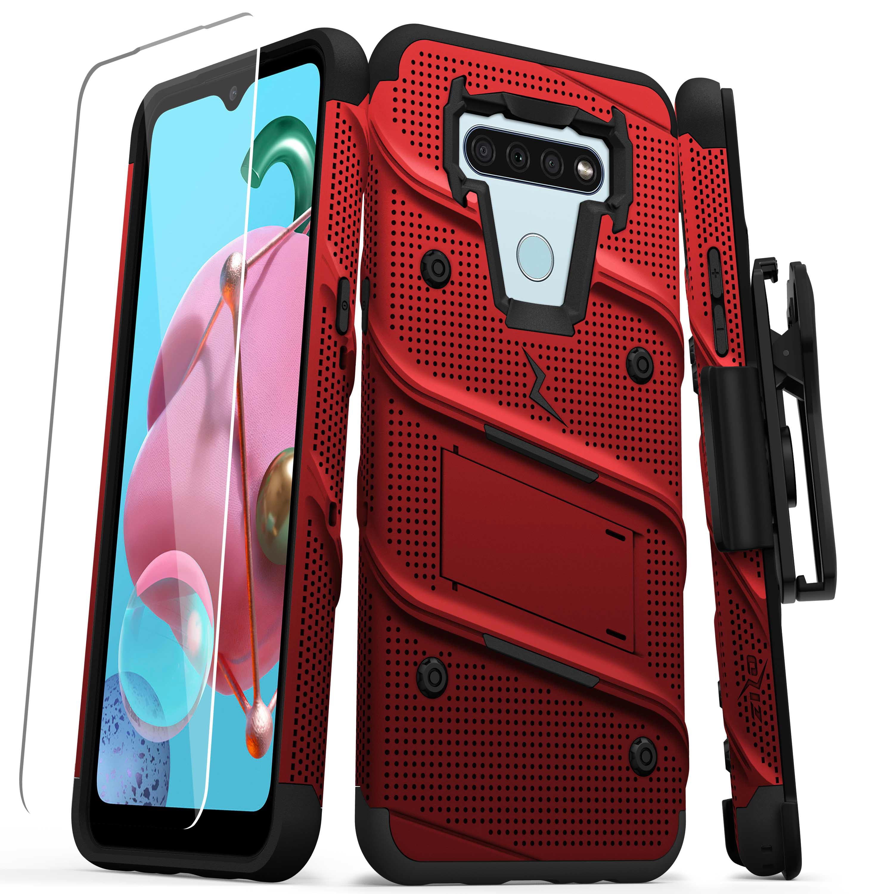 Zizo BOLT Series for LG K51 / LG Reflect Case with Screen Protector Kickstand Holster Lanyard - Red & Black