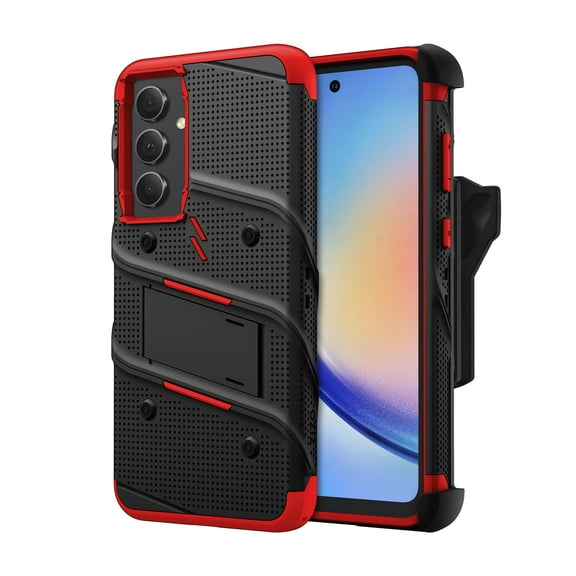 Zizo Bolt Series Case and Holster for Samsung Galaxy A35 - Black/Red