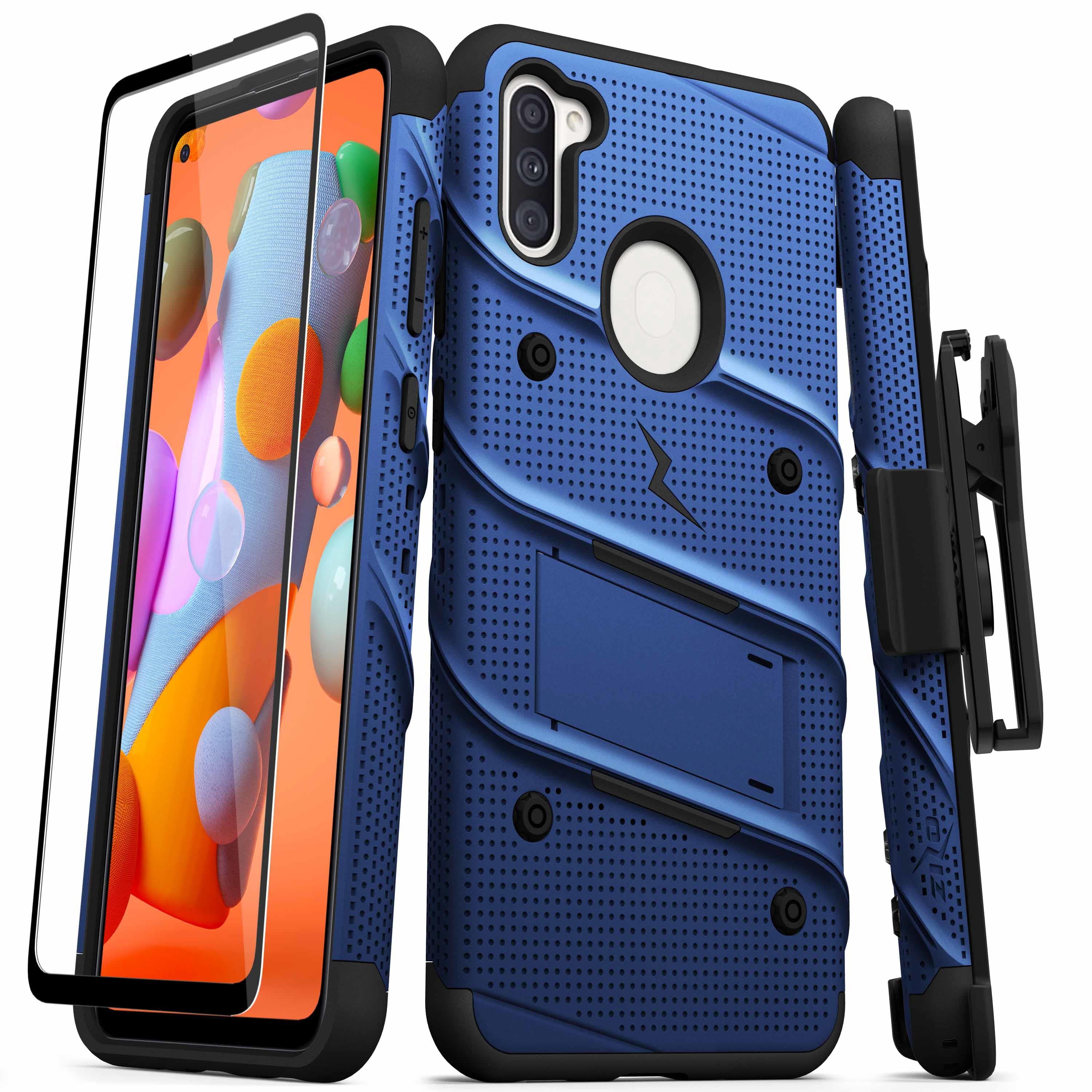 Zizo Bolt Series Samsung Galaxy A11 Case with Screen Protector Kickstand Holster Lanyard - Blue & Black