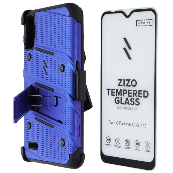 Zizo Bolt Series for LG K22 Case with Screen Protector Kickstand Holster Lanyard - Blue & Black