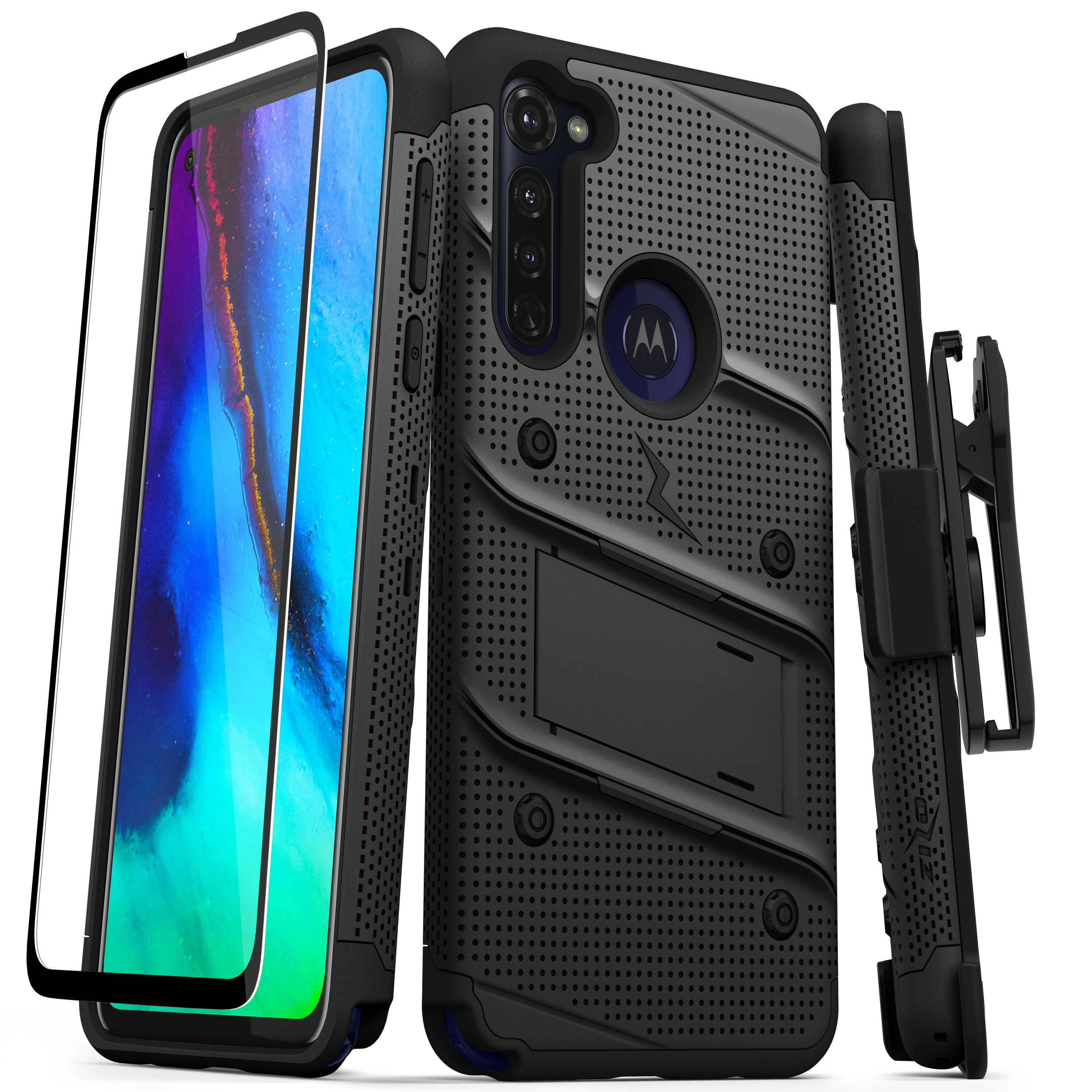Zizo Bolt Series for Moto G Stylus (2020) Case with Screen Protector Kickstand Holster Lanyard - Black