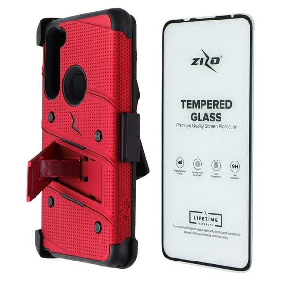 Zizo Bolt Series for Moto G Stylus (2020) Case with Screen Protector Kickstand Holster Lanyard - Red & Black