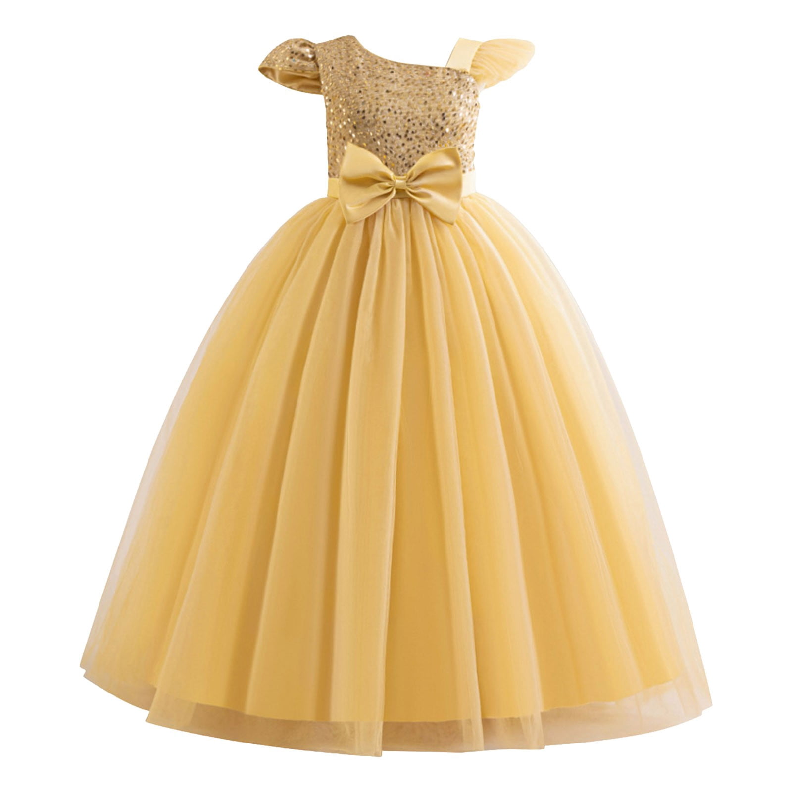 Zizocwa Vintage Off Shoulder Flower Girl Dresses Sleeveless Sequin Little/Big Girls Pleated Flowy Tutu Dress for Wedding Bridesmaid Holiday Gold 14-15 Years
