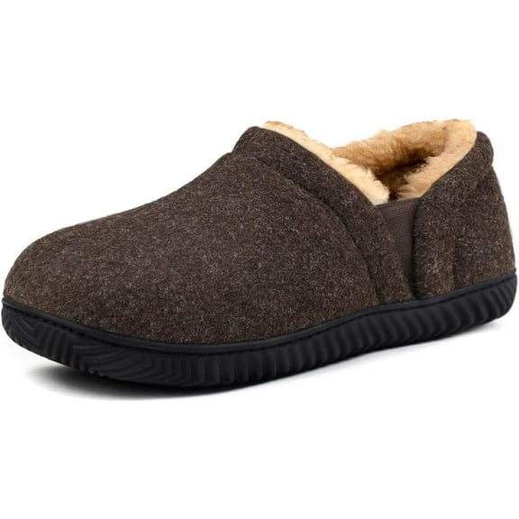 Zizor Men's Fuzzy Wool Fleece Elastic Side Bootie Slipper with Memory Foam
