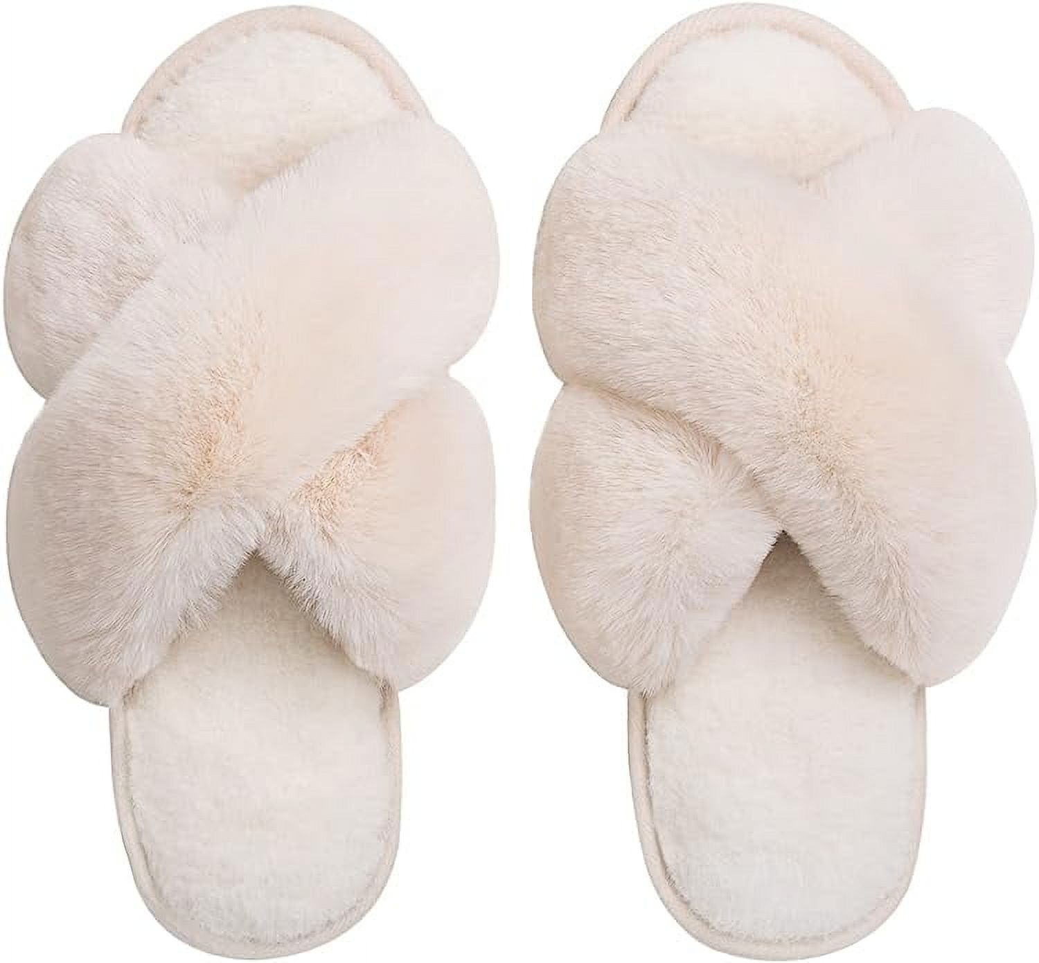Zizor Women's Open Toe Fluffy Cross Band Slippers Slip on