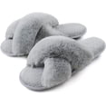 thumbnail image 1 of Zizor Women's Open Toe Fluffy Cross Band Slippers Slip on, 1 of 5