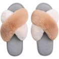 thumbnail image 1 of Zizor Women's Open Toe Fluffy Cross Band Slippers Slip on, 1 of 5