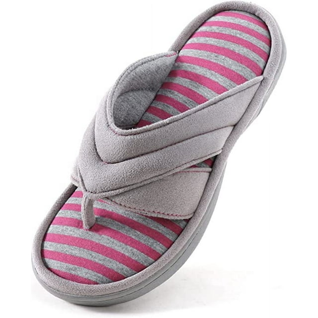 Zizor Women's Stripe Flip Flop Slipper with Memory Foam, Summer Spa