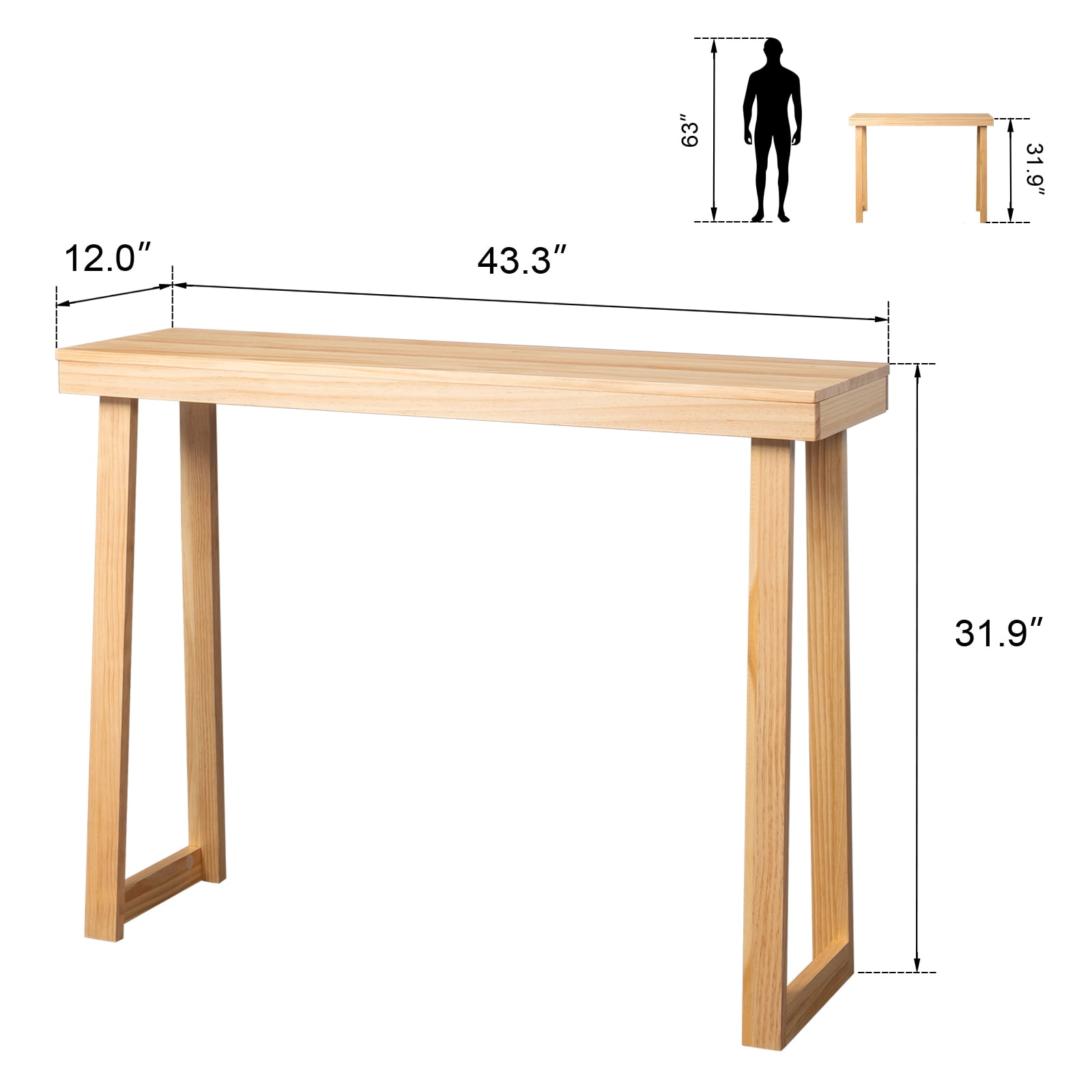 ZizzZest Plank+Beam Solid Wood Console Table, 32 Inch, Sofa Table ...