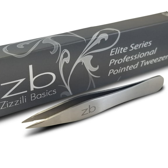 Zizzili Basics Elite Series Pointed Tweezers | Surgical Grade Stainless Steel |Sharp Precision Tips | Satin Finish