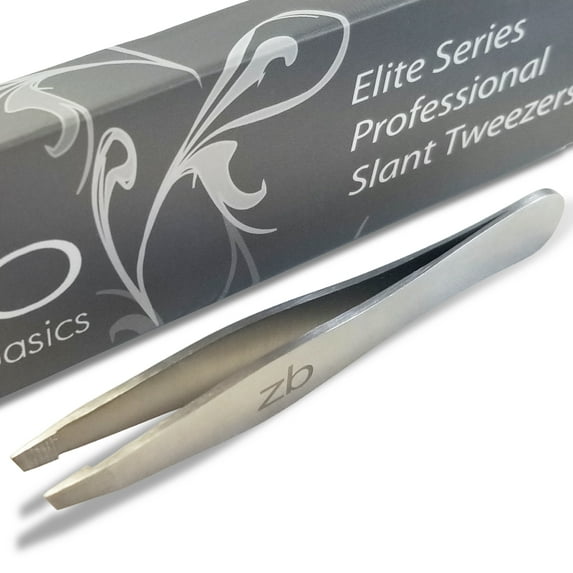 Zizzili Basics Elite Series Slanted Tweezers | Surgical Grade Stainless Steel |Sharp Precision Tips | Satin Finish