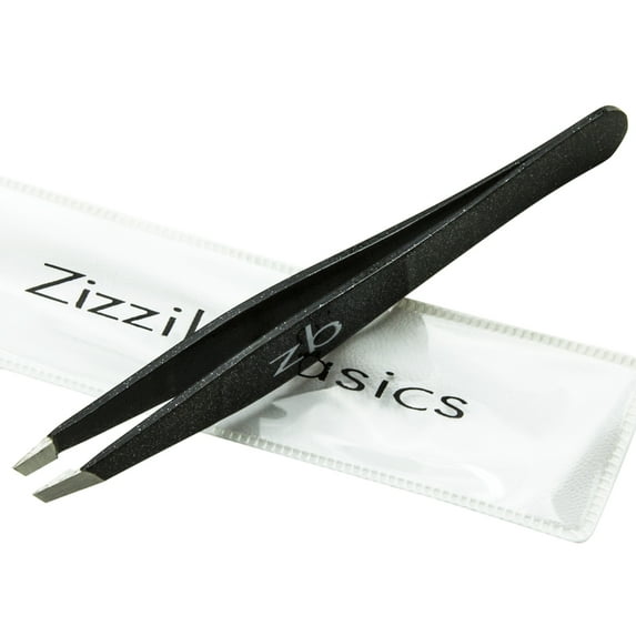 Zizzili Basics Surgical Grade Stainless Steel Slant Tweezers | Best Tweezer for Eyebrow and Facial Hair Removal | Black