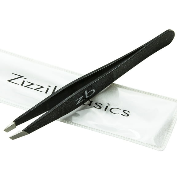 Zizzili Basics Surgical Grade Stainless Steel Slant Tweezers | Best Tweezer for Eyebrow and Facial Hair Removal | Black