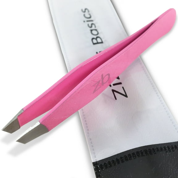 Zizzili Basics Surgical Grade Stainless Steel Slant Tweezers | Best Tweezer for Eyebrow and Facial Hair Removal | Bubblegum Pink