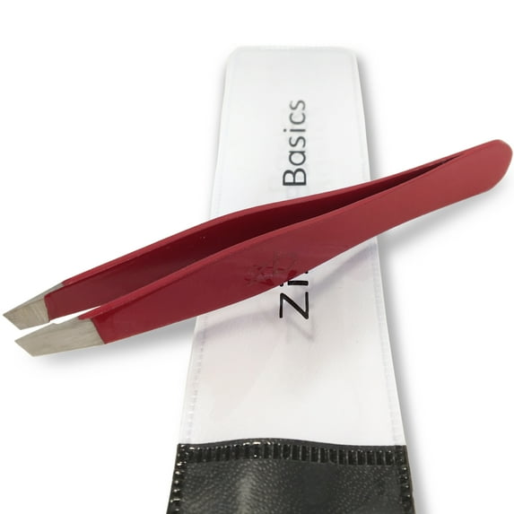 Zizzili Basics Surgical Grade Stainless Steel Slant Tweezers | Best Tweezer for Eyebrow and Facial Hair Removal | Ruby Red