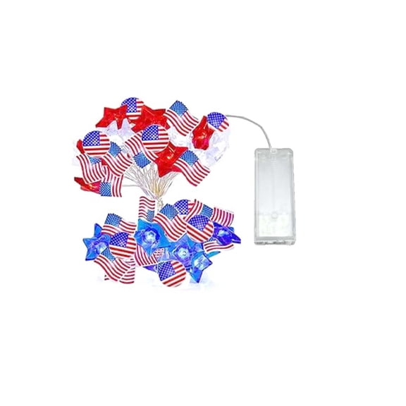 Zjdatm 4th of July Patriotic String Lights Battery Operated USA Flag Decorative Fairy Light for Independence Day Memorial Day Indoor Outdoor Party Decor
