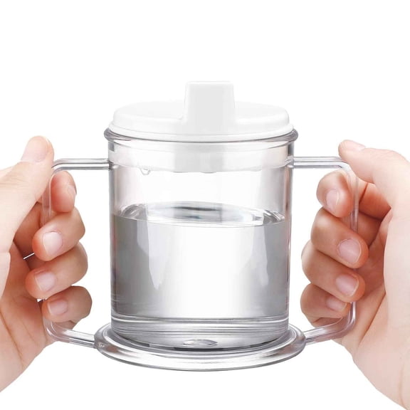 Zjdatm Adult Sippy Cup with 2 Handles Independence Plastic Clear Sip Mug Easy-to-Grasp & Spill-Resistant Adults Drinking Cups for Handicapped, Elderly, Limited Mobility Use