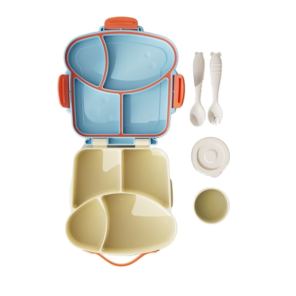 Zjdatm Bento Lunch Box, Toast-Shaped 4 Compartments Lunch Container with Fork Spoon and Handle, Portable Bento Boxes for Office Dorm Classroom Travel Use