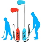 Zjrui 2Pack Golf Clubs for Switch Mario Golf Game Sports Accessories Super Rush Adjustable Handle Grip Compatible with Mario Golf Switch(Blue Red)