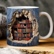 Zjrui 3D Bookshelf Mug, 3D Effect Books Mugs, Creative Space Design Multi-Purpose Mugs Cute Ceramic Coffee Mugs
