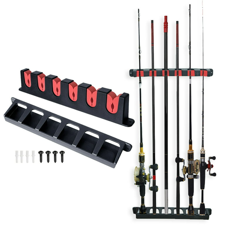 Zjrui Vertical Fishing Rod Holder Store 6 Rods, Fishing Rod Rack Fishing  Pole Holder for Garage Fishing Pole Rack-Red