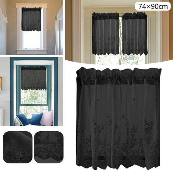 Zjunqe 1PC Lace Curtains 36 Inch Length - Vintage Floral Lace Small Window Curtain for RV Bathroom Bedroom, Light Filtering Semi-Sheer Sheer Short Curtains, 29W x 36L Inch