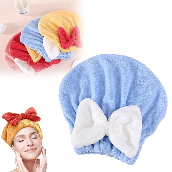 Zjunqe 1Pcs Ultra Absorbent Hair Quick Drying Towel for Women New Microfiber Hair Towel Wrap Dry Turban Soft Bow Tie Plopping Head Towels Shower Cap with Cute Bowtie Design(11"L x 10.6"W)