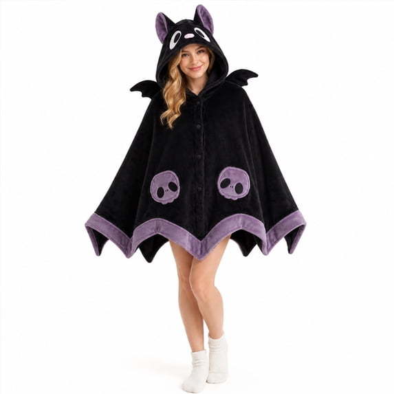 Zjunqe Bat Hooded Blanket Cute Hoodie Wearable Bat Blanket Adult Halloween Cosplay Soft Hoodie Cape for Women Oversized Wearable Shawl Cape Wrap Soft Fluffy Coral Velvet Cozy Fleece Hooded Blanket