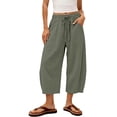 thumbnail image 1 of Zjunqe Cotton Linen Capri Pants Drawstring Elastic Waist Cropped Pants Loose Fit Casual Summer Beach Vacation Trousers with Pockets Lightweight Gauze Plus Size Linen Capri Pants Army Green Xl, 1 of 6